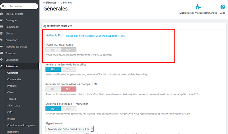 Activer certificat SSL Prestashop