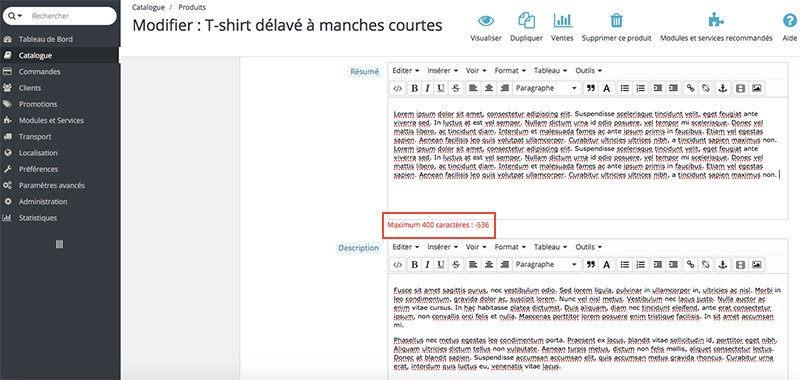 Comment augmenter la taille de la description courte dans Prestashop
