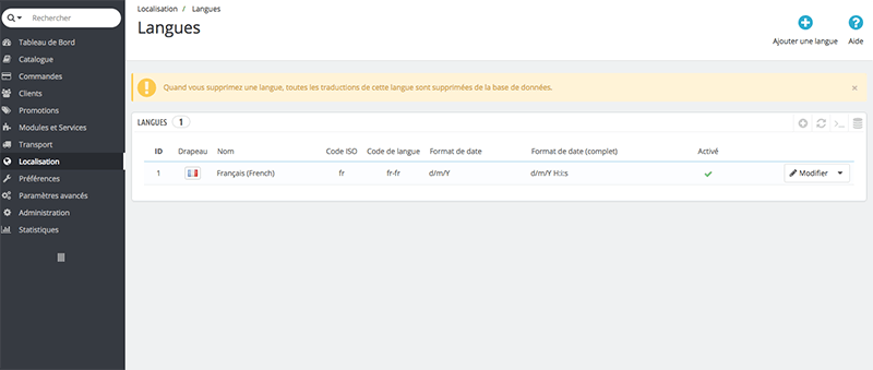 Comment paramétrer une langue dans Prestashop