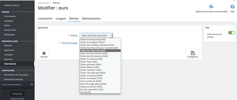 Comment paramétrer la devise dans Prestashop 1.6 & 1.7