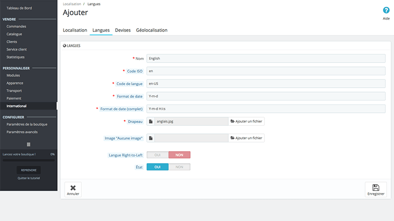 Comment paramétrer une langue dans Prestashop
