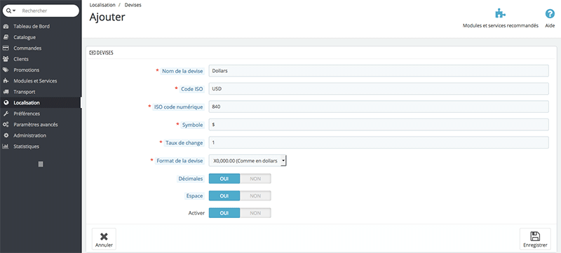 Comment paramétrer la devise dans Prestashop 1.6 & 1.7